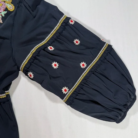 See And Be Seen Floral Embroidered Dark Navy Blue Blouse Size Small. - Picture 5 of 10